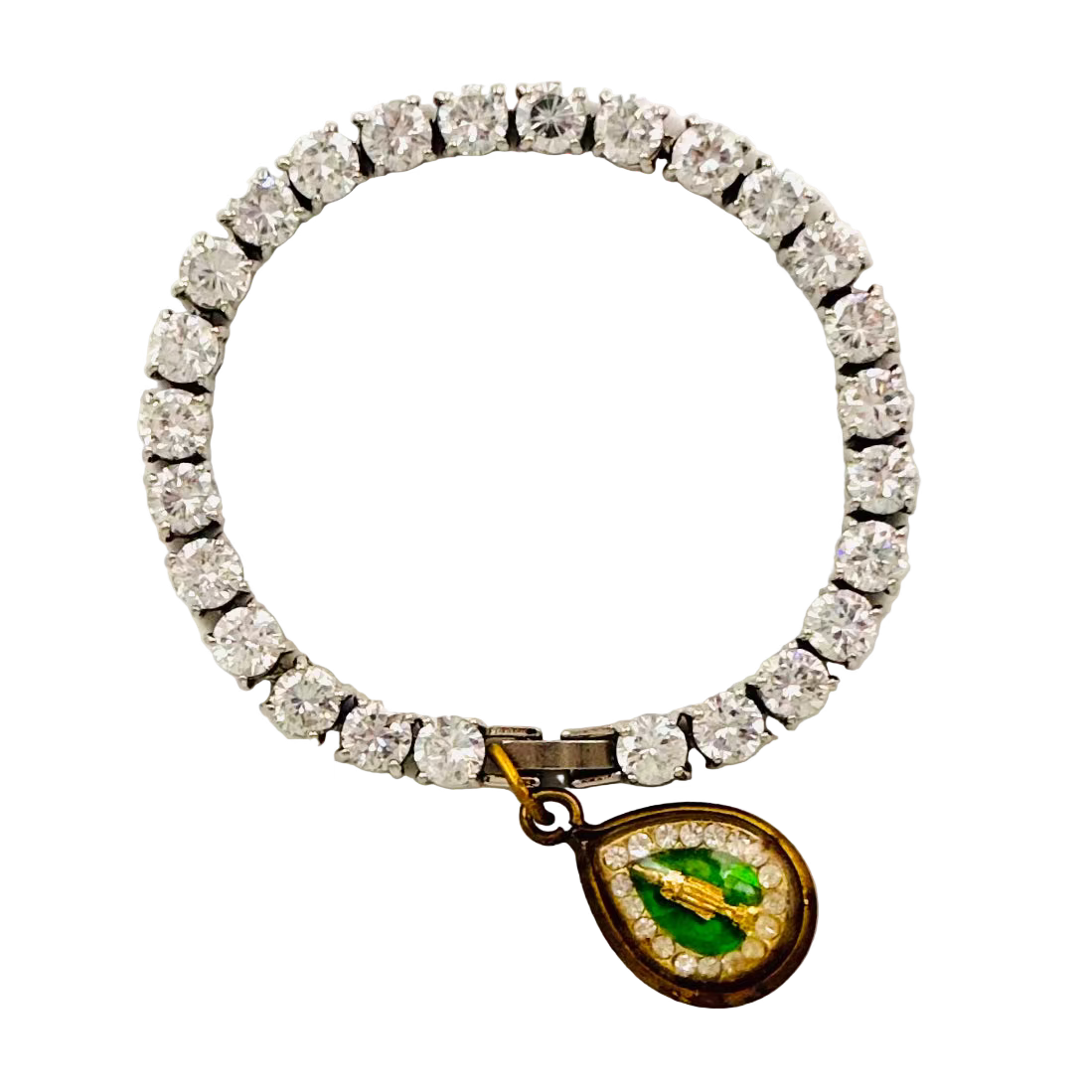 Vintage 1950s Diamanté Rectangular Bracelet with Buddha Talisman