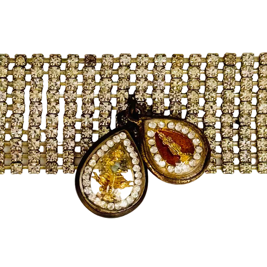 Vintage 1950s Diamanté Ten-Row Bracelet with Buddha Talismans