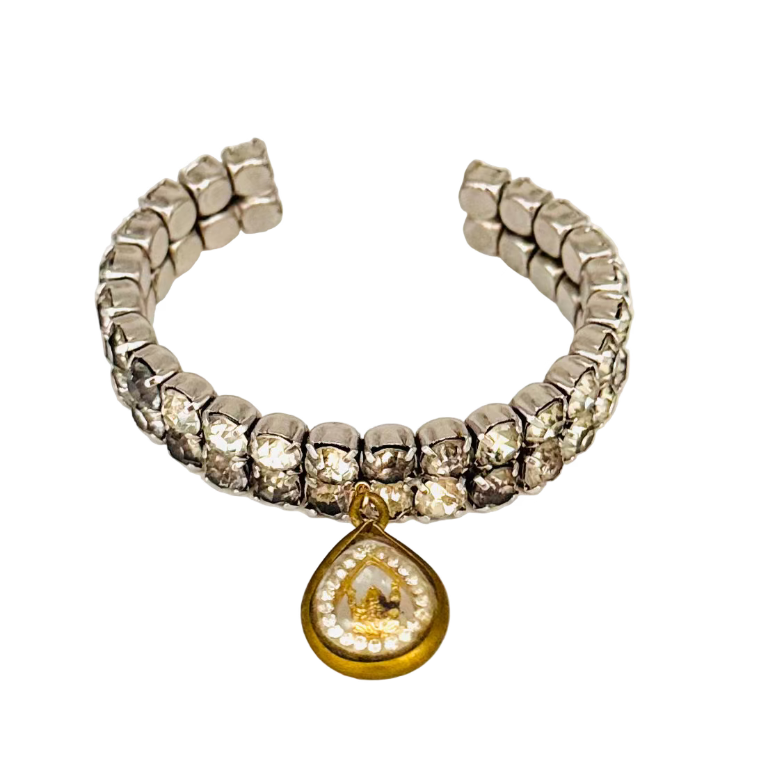 Vintage 1960s Diamanté Double-Row Bracelet with Ganesha Talisman