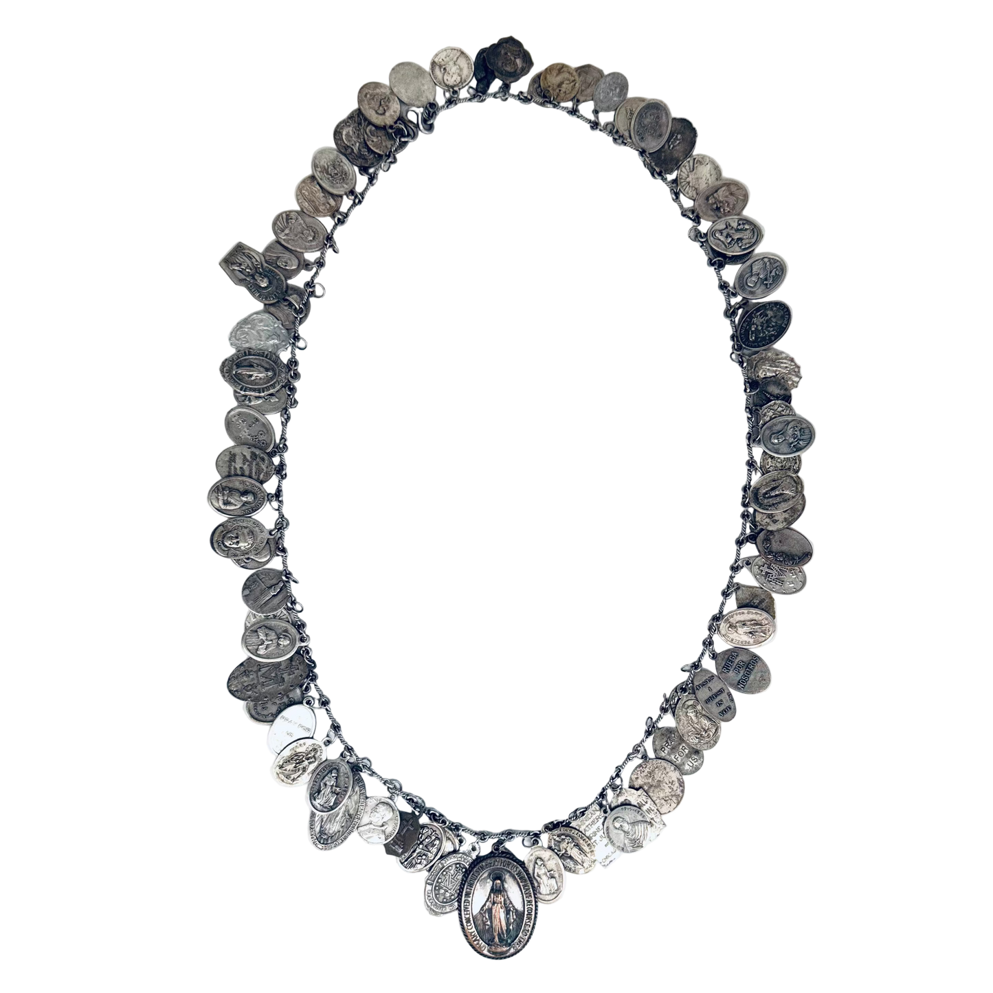 Vintage Silver Mary Medal Necklace