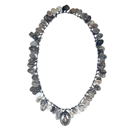 Vintage Silver Mary Medal Necklace