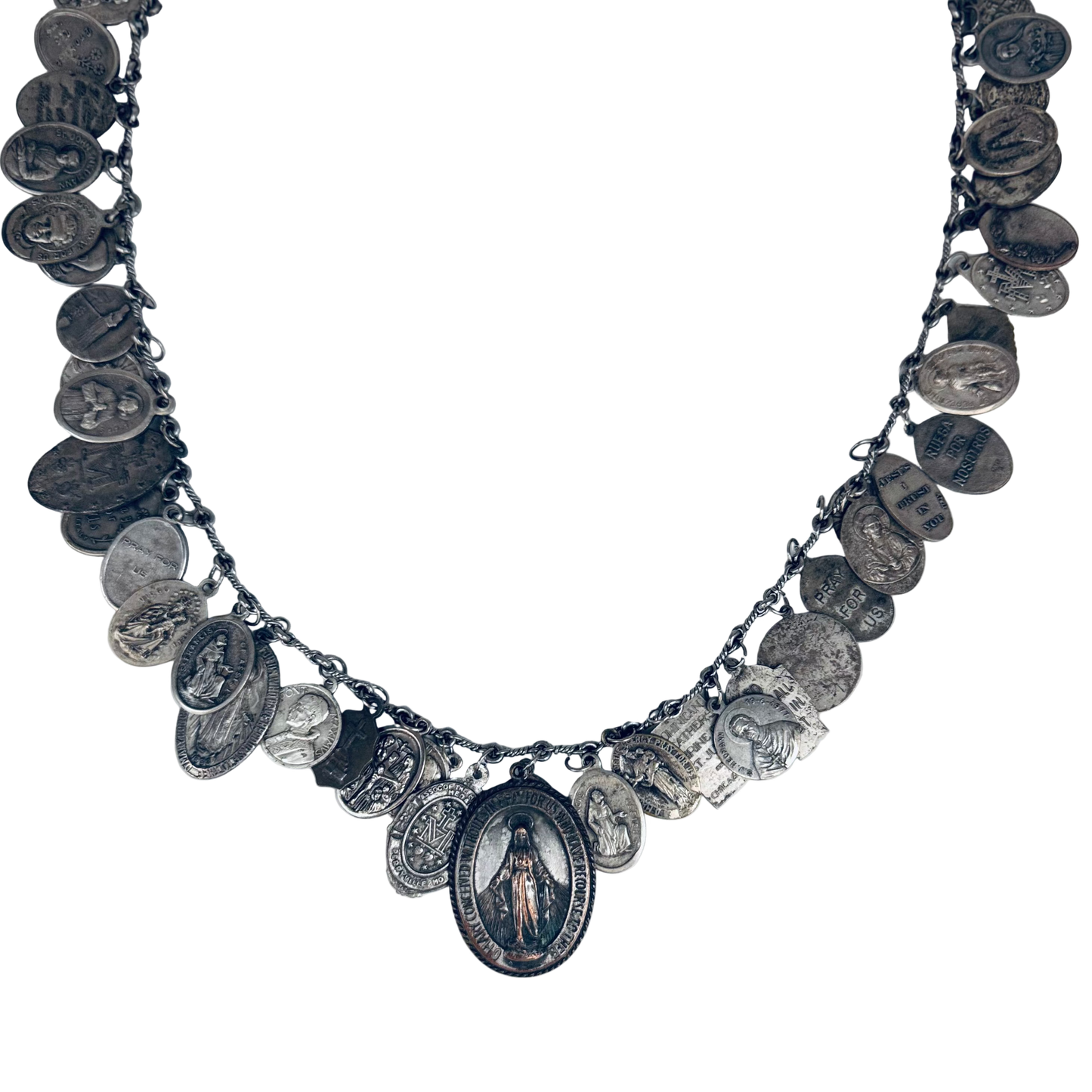 Vintage Silver Mary Medal Necklace