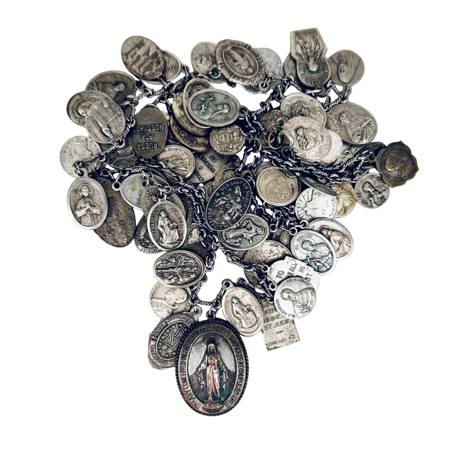 Vintage Silver Mary Medal Necklace