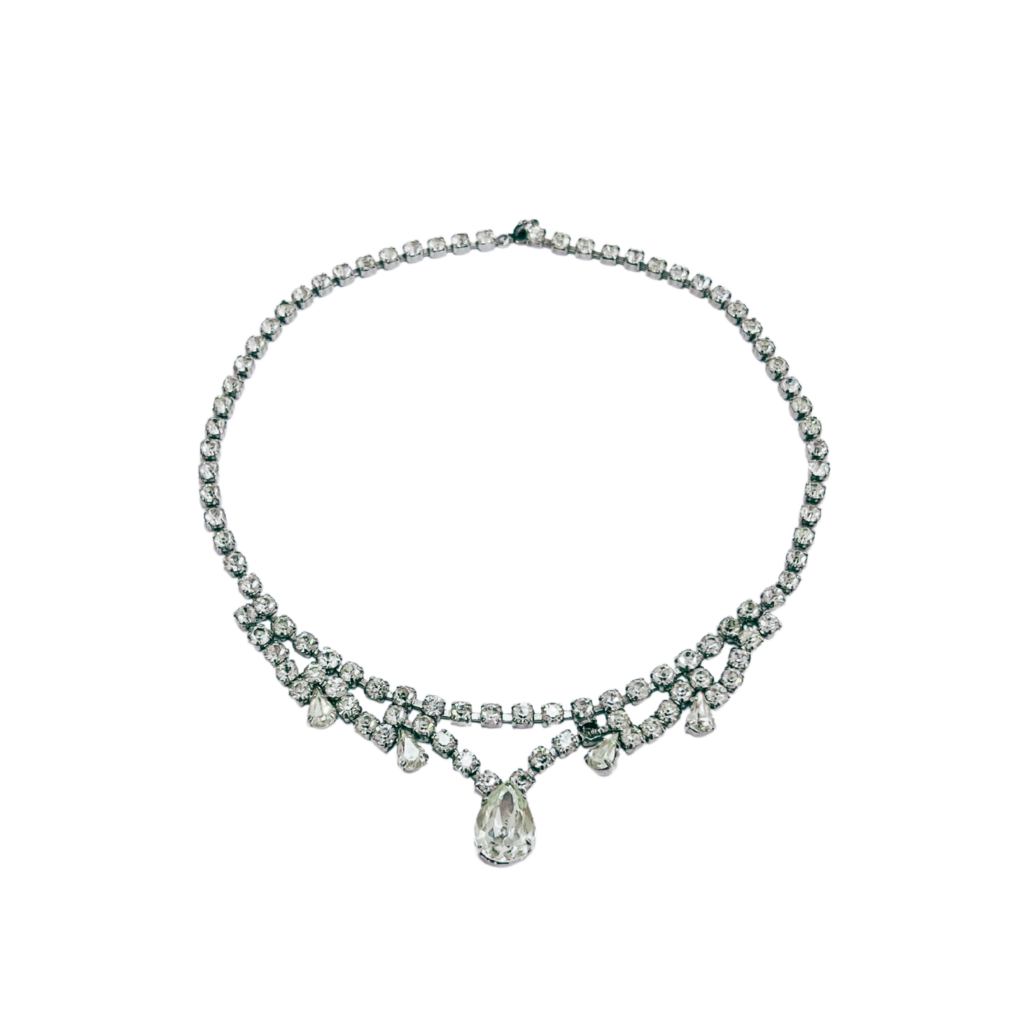 vintage 1950's diamanté necklace with tear drop detail
