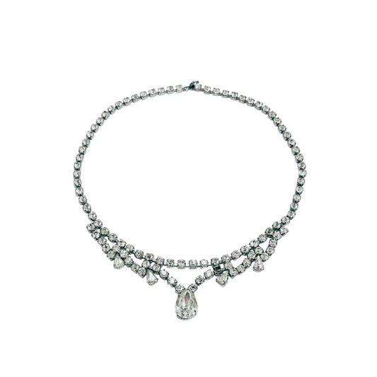 vintage 1950's diamanté necklace with tear drop detail